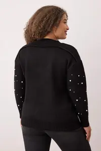 Trendyol Curve Black with bible Jacket Look Knitwear Cardigan - Image 4