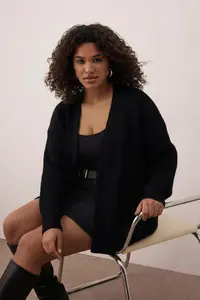 Trendyol Curve Black Soft textured Pocket Detail Knitwear Cardigan - Image 2