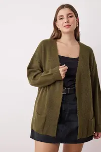 Trendyol Curve Khaki Soft textured Pocket Detail Knitwear Cardigan - Image 2