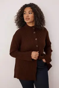 Trendyol Curve Brown Soft textured Dog collar Knitwear Cardigan - Image 2
