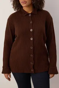 Trendyol Curve Brown Soft textured Dog collar Knitwear Cardigan - Image 3