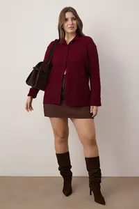 Trendyol Curve Burgundy Soft textured Dog collar Knitwear Cardigan