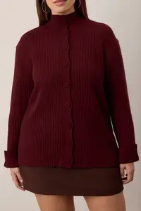 Trendyol Curve Burgundy Soft textured Dog collar Knitwear Cardigan - Image 3