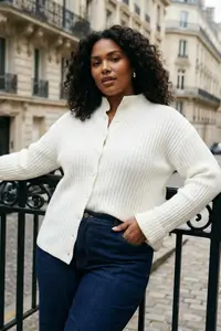 Trendyol Curve Ecru Soft textured Dog collar Knitwear Cardigan