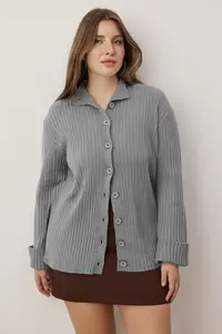 Trendyol Curve Gray Soft textured Dog collar Knitwear Cardigan