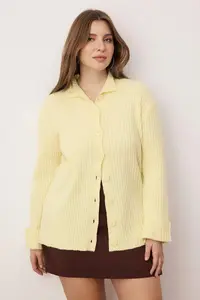 Trendyol Curve Yellow Soft textured Dog collar Knitwear Cardigan - Image 2
