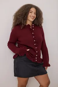 Trendyol Curve Burgundy Button & Flywheel Detailed Soft textured Knitwear Cardigan