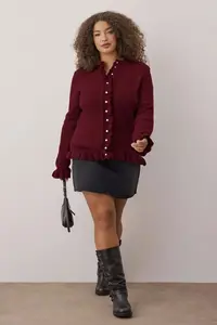 Trendyol Curve Burgundy Button & Flywheel Detailed Soft textured Knitwear Cardigan - Image 2
