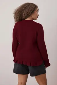 Trendyol Curve Burgundy Button & Flywheel Detailed Soft textured Knitwear Cardigan - Image 3