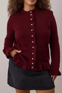 Trendyol Curve Burgundy Button & Flywheel Detailed Soft textured Knitwear Cardigan - Image 4