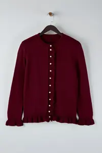 Trendyol Curve Burgundy Button & Flywheel Detailed Soft textured Knitwear Cardigan - Image 5