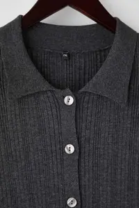 Trendyol Curve Anthracite Mercerized Look Ribbed Polo Shirt Collar Knitwear Cardigan - Image 7