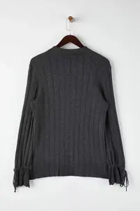 Trendyol Curve Anthracite Mercerized Look Ribbed Polo Shirt Collar Knitwear Cardigan - Image 8