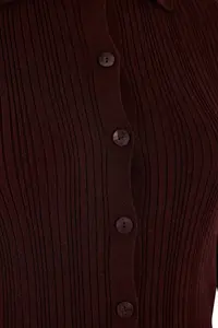 Trendyol Curve Burgundy Mercerized Look Ribbed Polo Shirt Collar Knitwear Cardigan - Image 7