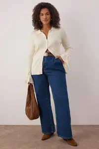 Trendyol Curve Ecru Mercerized Look Ribbed Polo Shirt Collar Knitwear Cardigan