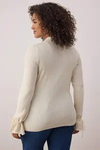 Trendyol Curve Ecru Mercerized Look Ribbed Polo Shirt Collar Knitwear Cardigan - Image 4