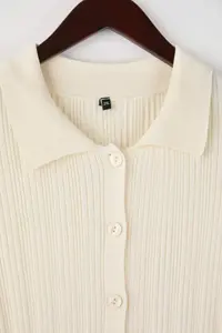 Trendyol Curve Ecru Mercerized Look Ribbed Polo Shirt Collar Knitwear Cardigan - Image 6