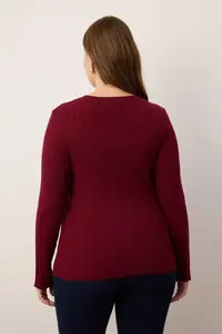 Trendyol Curve Burgundy 2 Sets Ribbed Premium/Special Yarn Soft textured Thin Knitwear Cardigan-Blouse Set - Image 4