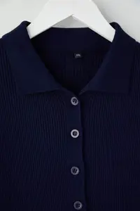 Trendyol Curve Navy Blue-Ecru Ribbed Bisiklet & Polo Shirt Collar 2 Sets Paket Knitwear Cardigan - Image 10