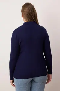 Trendyol Curve Navy Blue-Ecru Ribbed Bisiklet & Polo Shirt Collar 2 Sets Paket Knitwear Cardigan - Image 4