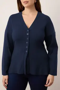 Trendyol Curve Navy Blue V-neck Mercerized Look Premium Yarn/Special Yarn Knitwear Cardigan - Image 3