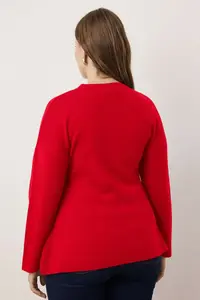 Trendyol Curve Red V-neck Mercerized Look Premium Yarn/Special Yarn Knitwear Cardigan - Image 4