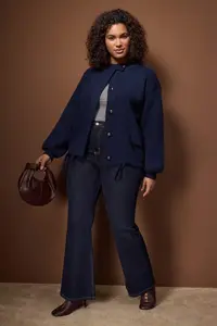 Trendyol Curve Navy Blue Premium Yarn/Special Yarn Coat Look Knitwear Cardigan