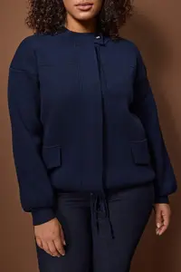 Trendyol Curve Navy Blue Premium Yarn/Special Yarn Coat Look Knitwear Cardigan - Image 3
