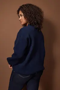 Trendyol Curve Navy Blue Premium Yarn/Special Yarn Coat Look Knitwear Cardigan - Image 4