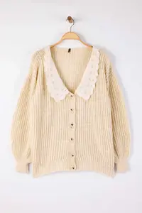 Trendyol Curve Beige Shirt Collar Garnished Soft textured Knitwear Cardigan - Image 3