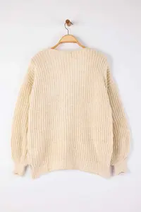 Trendyol Curve Beige Shirt Collar Garnished Soft textured Knitwear Cardigan - Image 4