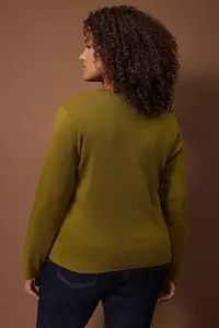 Trendyol Curve Wardrobe Essentials Oil Green Button Detailed Cotton Basic Knitwear Cardigan - Image 4
