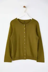 Trendyol Curve Wardrobe Essentials Oil Green Button Detailed Cotton Basic Knitwear Cardigan - Image 5