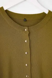 Trendyol Curve Wardrobe Essentials Oil Green Button Detailed Cotton Basic Knitwear Cardigan - Image 6