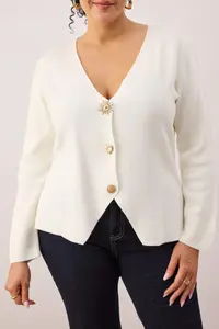 Trendyol Curve Ecru Trend Button Detailed Jacket Look Knitwear Cardigan - Image 3