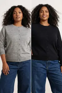 Trendyol Curve Navy Blue-Gray 2 Sets Paket Crew Neck Basic Knitwear Cardigan