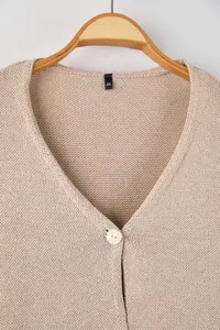 Trendyol Curve Beige Cotton V-neck Relax Fit Knitwear Cardigan - Image 6