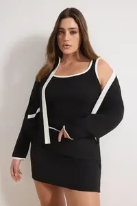 Trendyol Curve Black Stripe Detailed Knitwear 2 Sets Blouse-Cardigan Set - Image 2