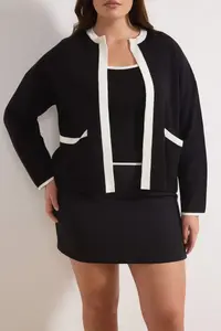 Trendyol Curve Black Stripe Detailed Knitwear 2 Sets Blouse-Cardigan Set - Image 4