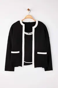 Trendyol Curve Black Stripe Detailed Knitwear 2 Sets Blouse-Cardigan Set - Image 6