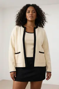 Trendyol Curve Ecru Stripe Detailed Knitwear 2 Sets Blouse-Cardigan Set