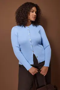 Trendyol Curve Mavi Special Yarn Ribbed Knitwear Cardigan - Image 2