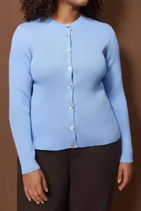 Trendyol Curve Mavi Special Yarn Ribbed Knitwear Cardigan - Image 3