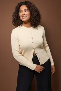 Trendyol Curve Light Yellow Special Yarn Ribbed Knitwear Cardigan