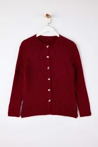 Trendyol Curve Burgundy Button Detailed Soft textured Slit Detailed Knitwear Cardigan - Image 2