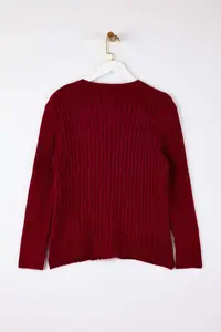 Trendyol Curve Burgundy Button Detailed Soft textured Slit Detailed Knitwear Cardigan - Image 3