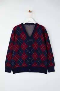 Trendyol Curve Navy Blue Baklava Patterned V-neck Knitwear Cardigan - Image 2