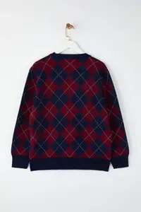 Trendyol Curve Navy Blue Baklava Patterned V-neck Knitwear Cardigan - Image 5