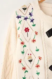 Trendyol Curve Ecru Ribbon Detailed Flower Embroidered Hair Knitting Knitwear Cardigan - Image 7