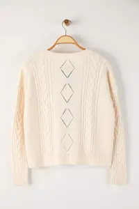 Trendyol Curve Ecru Ribbon Detailed Flower Embroidered Hair Knitting Knitwear Cardigan - Image 8